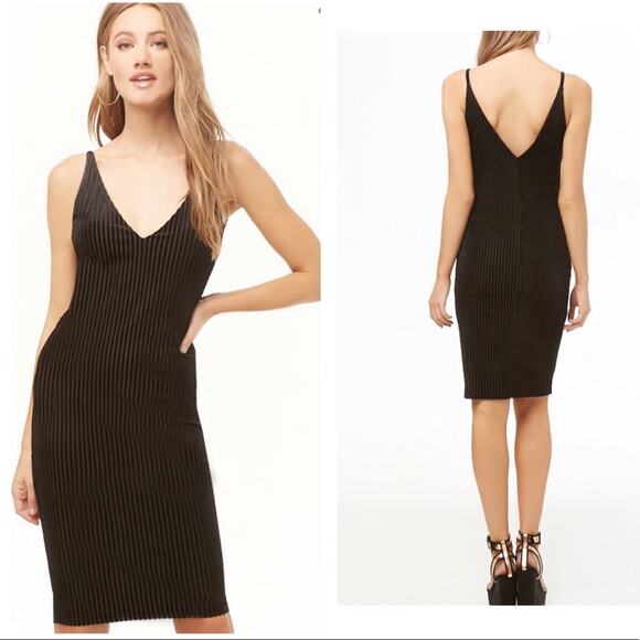 Forever 21 Black Ribbed Velvet Body Con Dress Mini Dress Sexy Going Out Club S - Picture 4 of 10